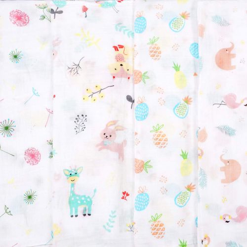  Viviland Baby Muslin Swaddle Blanket for Newborn Girls | 70% Bamboo 30% Cotton Receiving Blanket Swaddle Wrap with Gift Box | 4 Packs 47 X 47 inch Muslin Towel | Bunny, Pineapple,