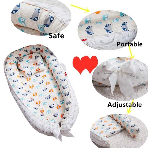  Abreeze Baby Bassinet for Bed,Wave Star-Grey Baby Lounger Crib Bedding, Breathable & Hypoallergenic Co-Sleeping Baby Bed, 100% Cotton Portable Crib Pillow for Bedroom/Travel/Campin