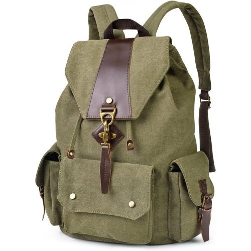  VBG VBIGER Canvas Backpack Vintage Canvas Leather Backpack Casual Bookbag Laptop Backpacks Travel Rucksack for Men Women