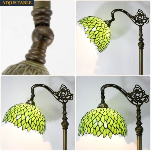  Tiffany Style Reading Floor Lamp Green Wisteria Table Desk Arched Lighting H64 Inch E26 Stained Glass Lampshade for Living Room Antique Desk Beside Bedroom S523 WERFACTORY