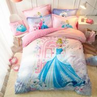 Casa 100% Cotton Kids Bedding Set Girls Princess Barbie Duvet Cover and Pillow Cases and Fitted Sheet,Girls,4 Pieces,Full