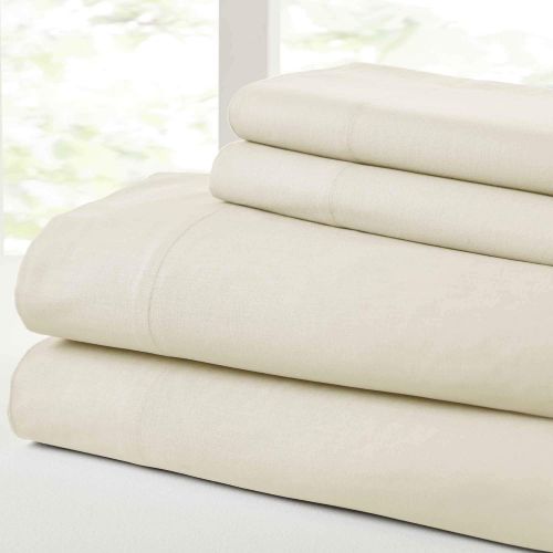  Amrapur Overseas Vintage Washed 100-Percent Cotton 4-Piece Sheet Set, Queen, Ivory