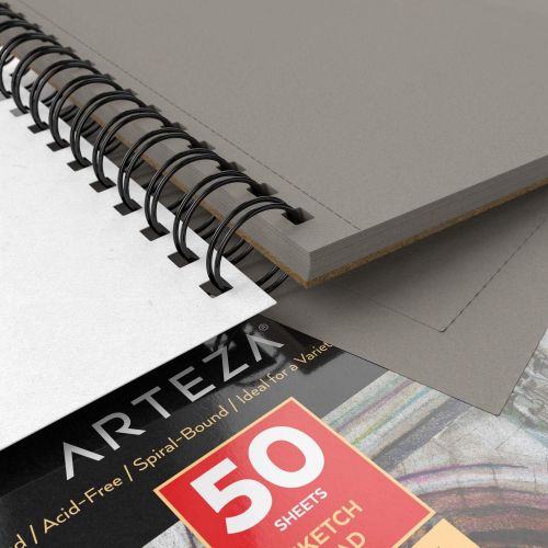  [아마존핫딜][아마존 핫딜] ARTEZA Arteza Gray Sketch Pad 5.5x8.5”, Pack of 3, 150 Sheets (81 lb/120gsm), Spiral Bound Artist Sketchbook, 50 Sheets Each, Durable Acid-Free Drawing Paper, Ideal for Kids & Adults