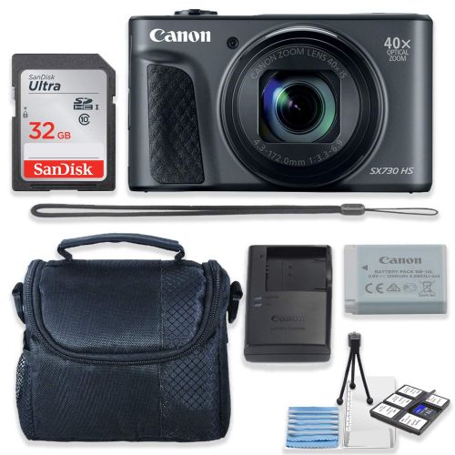 캐논 Canon PowerShot SX730 HS Digital Camera (Black) Kit with Sandisk 32GB High Speed Memory Card + Camera Case + Starter Kit