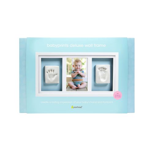  Pearhead Babyprints Newborn Baby Handprint and Footprint Deluxe Wall Photo Frame & No Bake Impression Kit, Gray