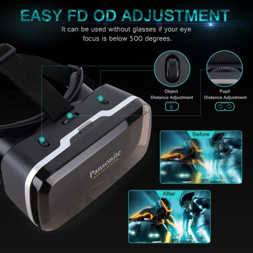  [2018 Upgrade Version] Pansonite Virtual Reality VR Headset for Mobile Games & Movies, Comfortable & Adjustable VR Glasses with HD Lenses, Full Eye Protection for Smartphones (Blac