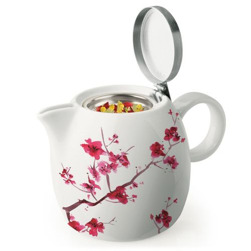  Tea Forte PUGG 24oz Ceramic Teapot with Tea Infuser, Cherry Blossoms