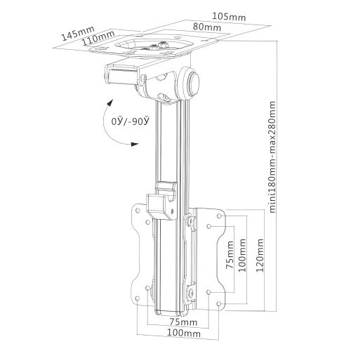 InstallerParts 13-27 RV TV Ceiling Mount for Under Cabinet Kitchen, Aluminum TV Bracket Folding, Retractable, Fold Down for LED, LCD,TV, Monitor, Flat Screens 75x75 and 100x100