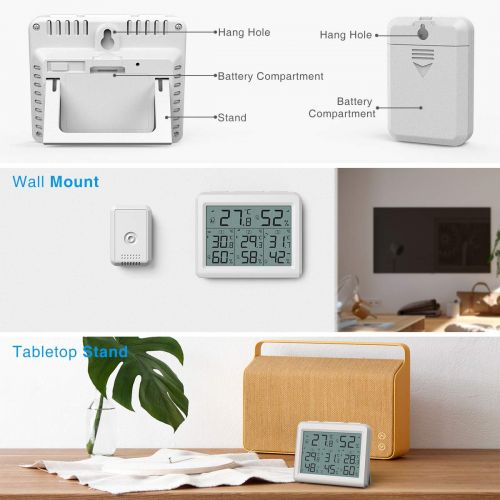  AMIR Indoor Outdoor Thermometer, 3 Channels Digital Hygrometer Thermometer with 3 Sensor, Humidity Monitor Wireless with LCD Display, Room Thermometer and Humidity Gauge for Home,