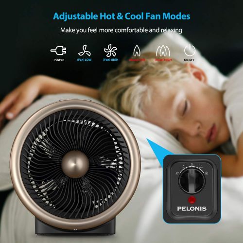  PELONIS PSH700R Space Vortex Heater with Air Circulator Fan, 2 in 1 Portable Heater, 900W/1500W, ETL Listed, Auto Tip-Over Shut Off & Overheat Protection for All Seasons & Whole Ro