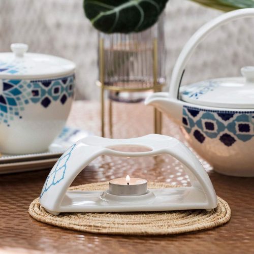  [아마존베스트]Villeroy & Boch 1042497899 Tea Passion Medina Teapot Warmer, 7x7x2.75 in, White/Blue