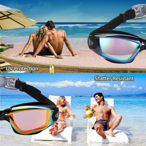  [아마존 핫딜] [아마존핫딜]Aegend Swim Goggles, Pack of 2 Swimming Goggles No Leaking Anti Fog UV Protection Crystal Clear Vision Triathlon Swim Goggles with Free Protection Case for Adult Men Women Youth Te