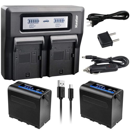  Kastar 2 Pack Battery and LCD Dual Fast Charger for Sony NP-F980 Pro NP-F970 NP-F960 NP-F750 NP-F550 NP-F330 NEX-EA50M NEX-FS100 NEX-FS700R NEX-FS700RH FDR-AX1 PXW-Z100 PXW-Z150 MP