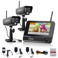 ANNKE Annke Wireless Video Monitoring System with 7 LCD Screen and (2) 2.4GHz Digital Weatherproof Cameras with IR Night Vision LEDs, Indoor/Outdoor, Motion Detection
