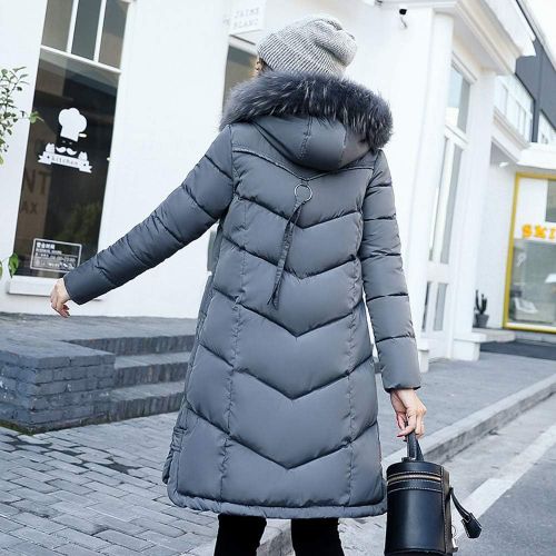  JESPER Women Maxi Down Coats Fur Hooded Long Cotton-Padded Jackets Outerwear with Pocket