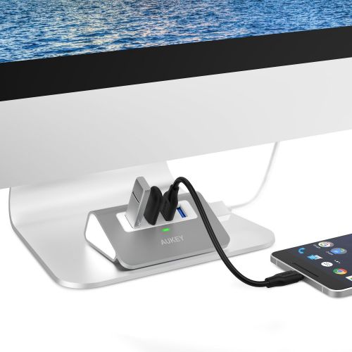  [아마존 핫딜]  [아마존핫딜]AUKEY USB Hub 4 Port Super Speed 5Gbps Aluminum mit 60cm USB 3.0 Kabel und LED-Anzeige USB 3.0 Hub fuer Apple MacBook, Macbook Air, Macbook Pro, iMac und weiteren Geraten ( Space Gr