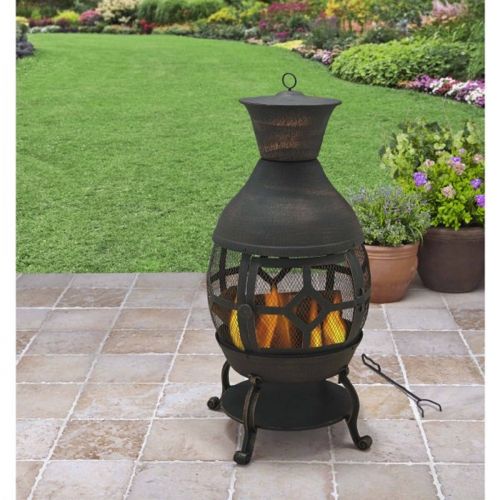  Better Homes & Gardens Antique Bronze 360-Degree View Of Fire 360-Degree View Of Fire Big Size Poker Included Cast Iron Chiminea With Nylon Cover, Dimensions 22.8Lx22.8Wx45.7H