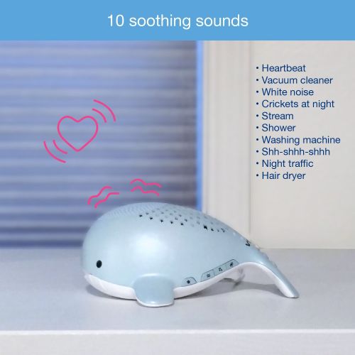 브이텍 VTech BC8312 Wyatt The Whale Storytelling Baby Sleep Soother with a White Noise Sound Machine Featuring; 10 Stories, 10 Ambient Sounds & 10 Calming Melodies with Glow-on-Ceiling Ni