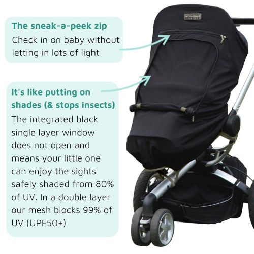  Brand: SnoozeShade Stroller Sun Cover (6m+) | UV Sunshade for Baby Strollers & Joggers | Universal Fit for 3 & 4 Wheelers | Blocks 99% of The Suns Rays | SnoozeShade Plus