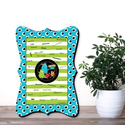  Big Dot of Happiness Monster Bash - Unique Alternative Guest Book - Little Monster Birthday Party or Baby Shower Signature Mat