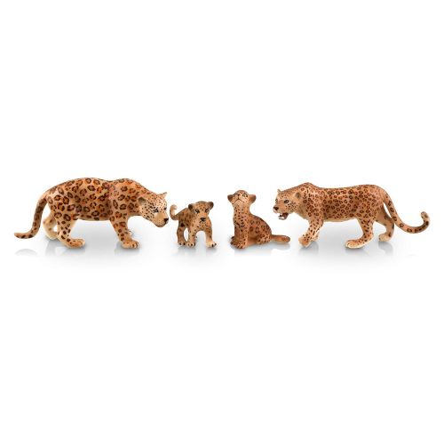  TOYMANY 4PCS Realistic Leopards Figurines with Leopard Cub, 2-5 Plastic Safari Animals Figures Family Playset Includes Baby, Educational Toy Cake Toppers Christmas Birthday Gift fo