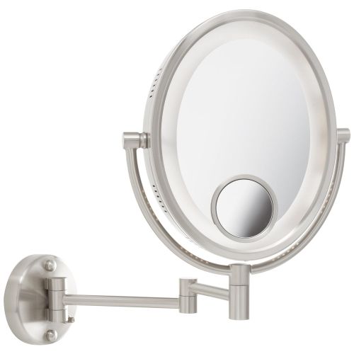  Jerdon HL9515N 8-Inch Lighted Wall Mount Oval Makeup Mirror with 10x and 15x Magnification, Nickel Finish