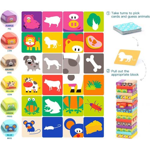  [아마존 핫딜] [아마존핫딜]TOP BRIGHT Colored Wooden Blocks Stacking Board Games for Kids Ages 4-8 with 51 Pieces
