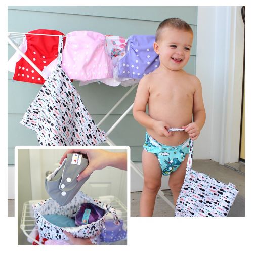  [아마존베스트]ALVABABY 3pcs Baby Cloth Diaper Wet/Dry Bags|Waterproof Reusable with Two...