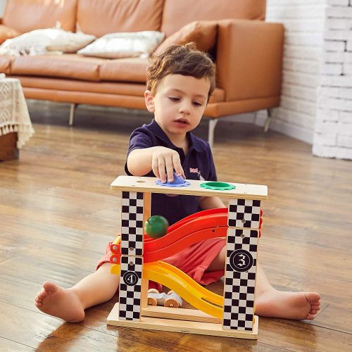  [아마존베스트]TOP BRIGHT Toddler Wooden Toys for 1 2 Year Old Boy Gifts Car Ramp Racer, Hammer Ball Pound and roll Tower Toy for 18 Month and up