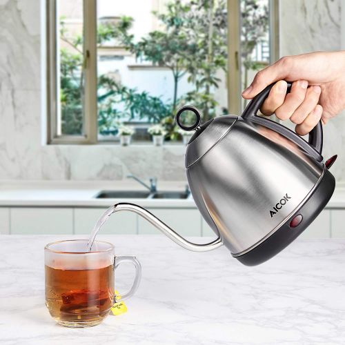  AICOK Electric Kettle, Aicok Stainless Steel Gooseneck Electric Kettle with British Strix Control, Cordless Pour Over Coffee Kettle, Fast Teapot with Auto Shut-Off and Boil-Dry Protectio