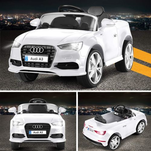  Costzon Ride On Car, Licensed Audi A3 12V 2WD Battery Powered Ride-On Toy Manual Parental Remote Control Modes Vehicle with Headlights, MP3, Music, Adjustable Speed for Kids (Whit