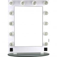 Hiker 12 Dimmer Light Piece Body and Glass Base Hollywood Vanity Makeup Wall Mount Mirror Table Top, White