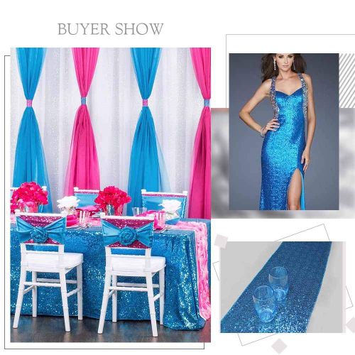  QueenDream Aqua Blue Sequin Tablecloth 4yards Sequin Fabric Sequined Tablecloth for Wedding and Thanksgiving Day Christmas