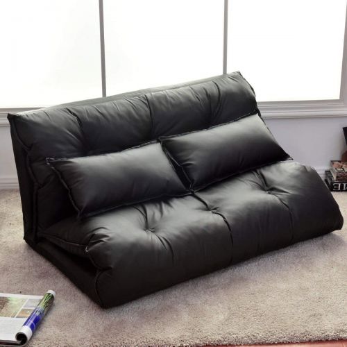 자이언텍스 Giantex Floor Sofa PU Leather Leisure Bed Video Gaming Sofa with Two Pillows, Black