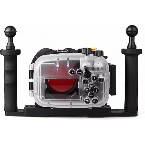  EACHSHOT 40m130ft Waterproof Underwater Camera Housing Case for A6300 Can Be Used With 16-50mm Lens + Two Hands Aluminium Tray + 67mm Red Filter + 67mm Round Fisheye