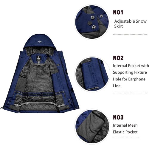  Wantdo Mens Hooded Waterproof Fleece Ski Jacket Windproof Thicken Parka Quilted Winter Coat Windbreaker