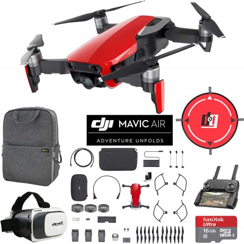 디제이아이 DJI Mavic Air Fly More Combo (Onyx Black) Drone Combo 4K Wi-Fi Quadcopter with Remote Controller Mobile Go Bundle with Backpack VR Goggles Landing Pad 16GB Card and HD Filter Kit