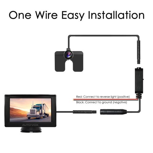  AUTO-VOX M1 4.3’’ TFT LCD Monitor Backup Camera Kit, Easy One-Wire Installation, IP 68 Waterproof Camera for Truck, Sedan