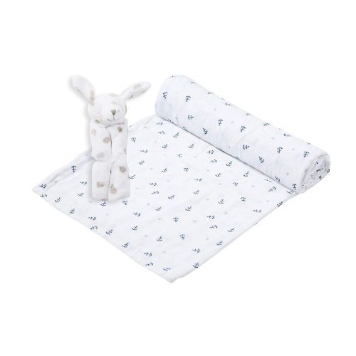  Angel Dear Swaddle and Blankie Gift Set, Metallic Anchor with Dalmation