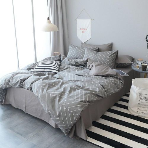  BuLuTu Love Letters Print Modern Men Duvet Cover Set King White Gray 100 Percent Cotton,Lightweight Premium Teen Adults Bedroom Bedding Sets with Zipper Closure,Hotel Quality,No Co