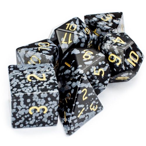  WD Premium Obsidian Stone Polyhedral Wiz Dice with Velvet Bag - Set of 7 Handmade Dice!