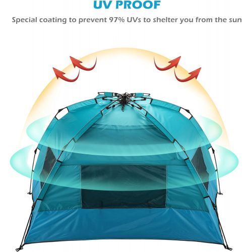  Pinty Portable Beach Shade Tent, Lightweight Beach Sun Shelter for Family, Folding Quick Setup Instant Tent for Camping Fishing Picnic Yard Garden, Windproof Beach Tent with Clip-U