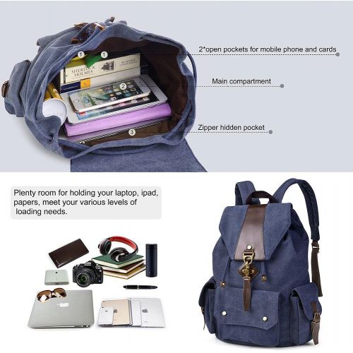  VBG VBIGER Canvas Backpack Vintage Canvas Leather Backpack Casual Bookbag Laptop Backpacks Travel Rucksack for Men Women