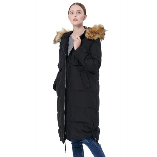  Orolay Womens Winter Drawstring Down Coat Removable Faux Fur Black 2XL
