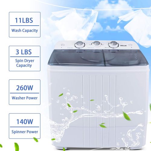 델 DELLA Small Compact Portable Washing Machine Washer 11lbs Capacity Top Load Laundry with Spin Dryer Combo, White