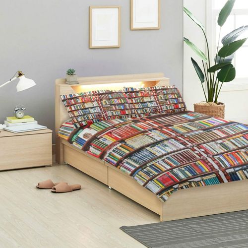  KEEPDIY Books Shelf Pattern Bedding Set (Twin) Velvet Cover Sets 1 Comforter Cover 2 Pillow Shams for Kids Home,Boys Girls