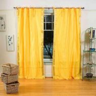 Indian Selections Lined-Yellow Tie Top Sheer Sari CurtainDrape  Panel - 80W x 96L - Piece