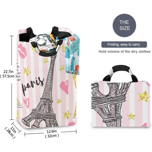  ALAZA Cute Laundry Basket Collapsible, Fabric Laundry Hamper Basket Foldable, Dirty Clothes Hamper Stylish Paris Eiffel Tower