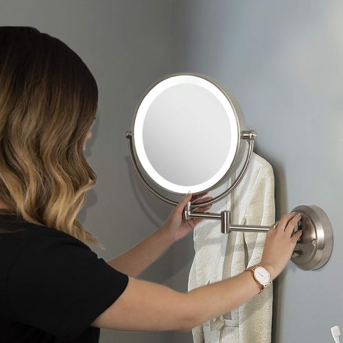  Zadro Light Dimmable Dual-Sided Glamour Wall Mount Mirror, Satin Nickel