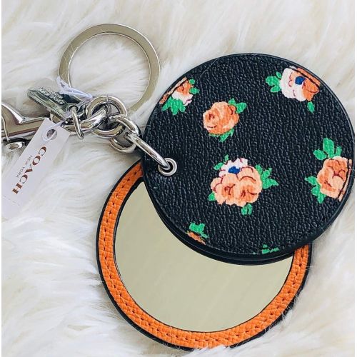  Coach Floral Disc Mirror Bag Charm Key Fob Ring F58500 Blue Beige Gold
